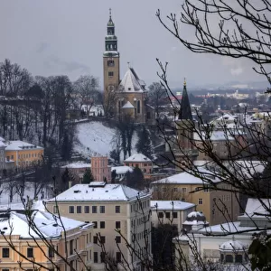 Mulln Church and Salzburg district in Winter