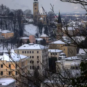 Mulln Church and Salzburg district in Winter