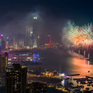 multi-color fireworks in Hong Kong