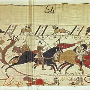 Bayeux Tapestry Print: Bishop Odo Urging Soldiers Bayeux Tapestry Print: Bishop Odo Urging Soldiers