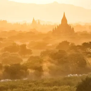 Myamar Landscape view of ancient pagoda field at bagan famouse place in Mandalay region, Myanmar
