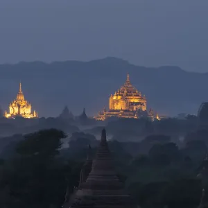 Myamar Landscape view of ancient pagoda field at bagan famouse place in Mandalay region, Myanmar