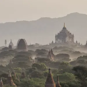 Myamar Landscape view of ancient pagoda field at bagan famouse place in Mandalay region, Myanmar