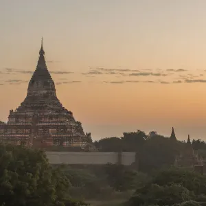 Myamar Landscape view of ancient pagoda field at bagan famouse place in Mandalay region, Myanmar