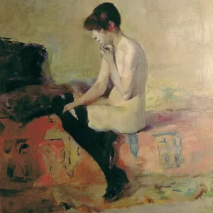 Naked Woman Sitting on a Couch Print Naked Woman Sitting on a Couch Print