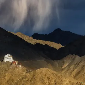 Namgyal Tsemo Monastery in the raining day Namgyal Tsemo Monastery in the raining day