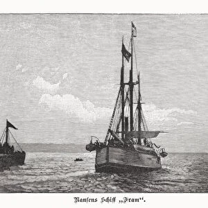 Nansens ship, the "Fram", wood engraving, published in 1897