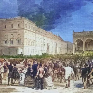 National homage in front of the royal residence in Munich on 17 July 1870, illustrated war chronicle 1870-1871, Franco-German campaign, Germany, France National homage in front of the royal residence in Munich on 17 July 1870, illustrated war chronicle 1870-1871, Franco-German campaign, Germany, France