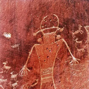 Native American Indian Fremont Petroglyph in Sandstone, Capitol Reef National Park, Torrey, Utah, USA