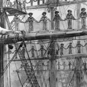 Naval Review - Sailors line the yards of the HMS Minotaur