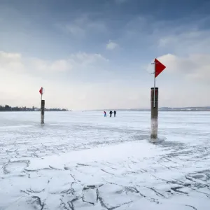 Frozen Lake Constance Print with Skaters and Island Frozen Lake Constance Print with Skaters and Island