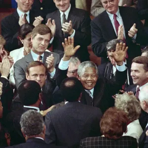 Nelson Mandela Raising His Hands Print (Washington, 1990)