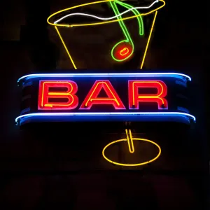 Neon bar sign with cocktail glass