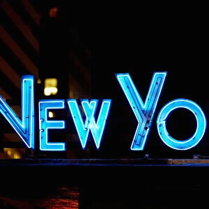 Neon sign glowing at night, Times Square, Manhattan, New York City, New York State, USA