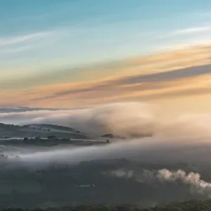 New Mills shrouded in fog, High Peak, Derbyshire. UK New Mills shrouded in fog, High Peak, Derbyshire. UK