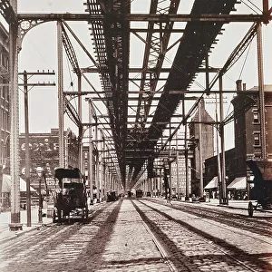 New York city, elevated railway seen from below, 1890