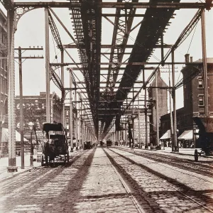 New York city, elevated railway seen from below, 1890