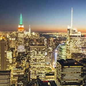 New York City skyline at night, Manhattan, NY, USA