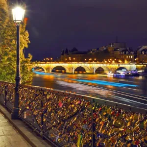 Print of Nighttime Seine River Scene from Pont des Arts Bridge in Paris Print of Nighttime Seine River Scene from Pont des Arts Bridge in Paris