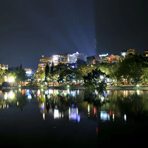 Night on Hoan Kiem Lake, Hanoi Vietnam, Southeast Asia