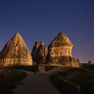 a night landscape of unique rock work in Goreme