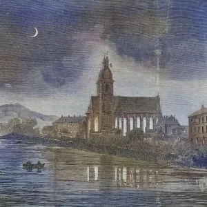 Night picture of the seminary church in Pont-a-Mousson, illustrated war chronicle 1870-1871, Franco-German campaign, Germany, France Night picture of the seminary church in Pont-a-Mousson, illustrated war chronicle 1870-1871, Franco-German campaign, Germany, France