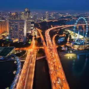 Night scene of highway to Singapore city