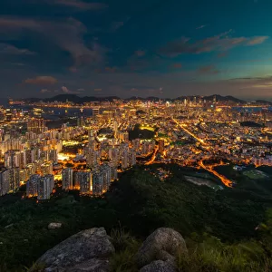 Night view of Hong kong island from Lion rock peak