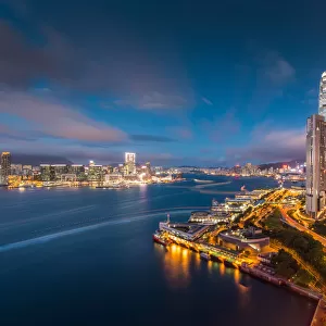 Night view of Hong Kong Victoria bay long exposure