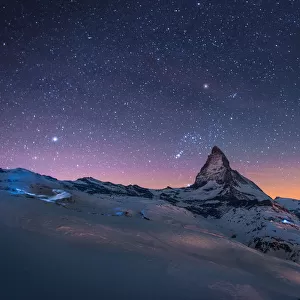 Night Winter landscape of Matterhorn