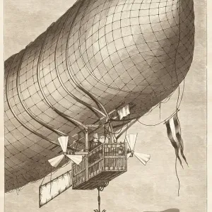 Non-rigid airship flying 1879 over Germany by Georg Baumgarten Non-rigid airship flying 1879 over Germany by Georg Baumgarten