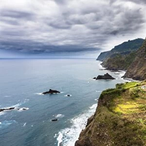 North Coast with coastal cliffs near Boaventura, Vicente, Boaventura, Madeira, Portugal