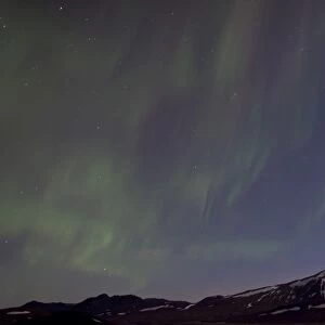 Northern Lights and Full Moon over Mt Snaefell, Highlands of Iceland, Northeastern Region, Iceland