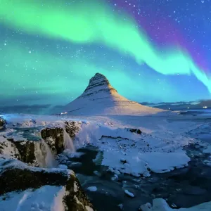 Northern lights at Mount Kirkjufell, Iceland Northern lights at Mount Kirkjufell, Iceland