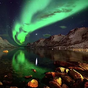 Northern lights reflections in Ersfjordbotn