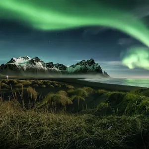 northern lights over Vestrahorn moutain, Iceland northern lights over Vestrahorn moutain, Iceland