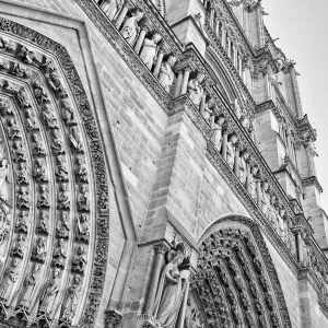 Notre Dame de Paris Facade in Black and White