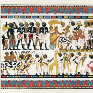 Nubian tribal chiefs offering gifts to the egyptian king 1380 B. C