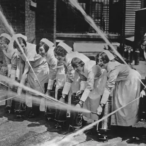 Nurses Fire Drill Print, circa 1925 Nurses Fire Drill Print, circa 1925