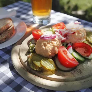Obatzter, typical Bavarian snack plate, Upper Bavaria, Bavaria, Germany, Europe Obatzter, typical Bavarian snack plate, Upper Bavaria, Bavaria, Germany, Europe