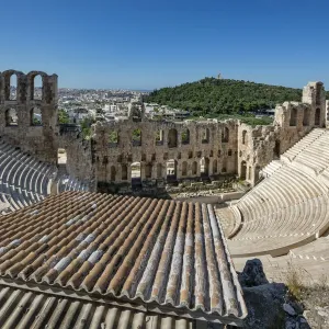 The Odeon of Herodes Atticus stone Roman theater in Athens, Greece The Odeon of Herodes Atticus stone Roman theater in Athens, Greece