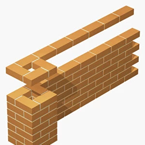 Offset end pier on brick wall, built in stretcher bond bricklaying pattern