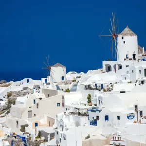 Oia Village Skyline Print, Santorini Island Greece Oia Village Skyline Print, Santorini Island Greece
