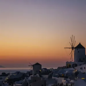 Oia village after sunset, Santorini, Greece Oia village after sunset, Santorini, Greece