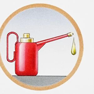Oil can with drip falling from spout