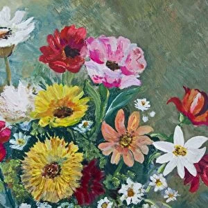 Oil painted daisy family flower arrangement