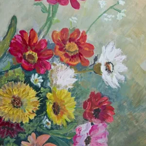Vibrant Daisy Family Print on Textured Green Background