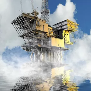 Oil rig at sea, illustration