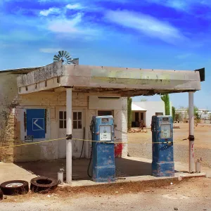 Old abandoned gas station in Arizona desert