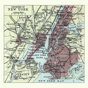 Old antique map of New York, Brooklyn, Harbour, USA, 1890s, 19th Century Old antique map of New York, Brooklyn, Harbour, USA, 1890s, 19th Century